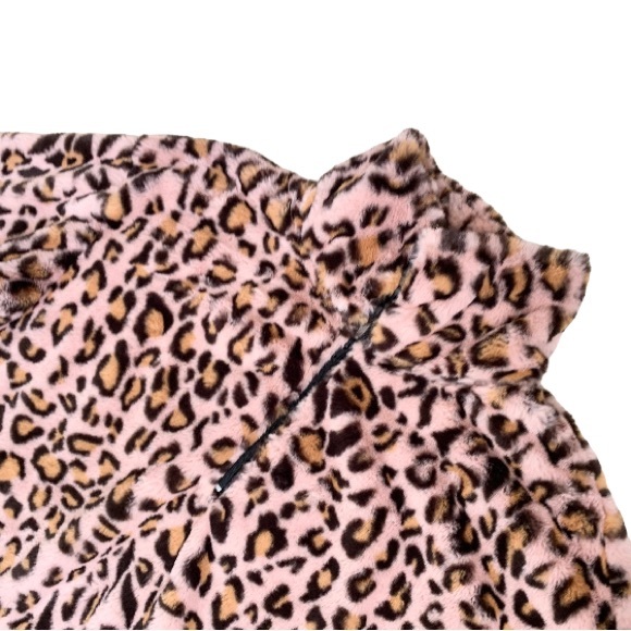 MITTOSHOP pink cheetah fur 1/2 zip pullover jacket women’s size Large 10 12 - Picture 8 of 14